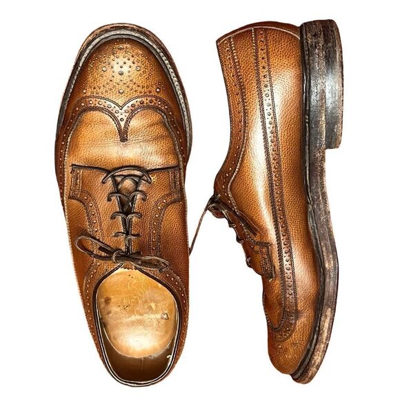 Florsheim 93602 Longwing V Cleat Oxfords Shoes Mens Size 9.5 Brown Grain Leather - Picture 10 of 12